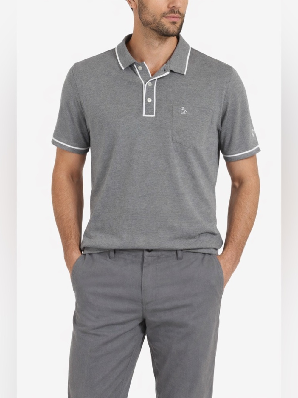 Original Penguin Gray Polo Shirt Men’s Size Large Short Sleeve Pocket